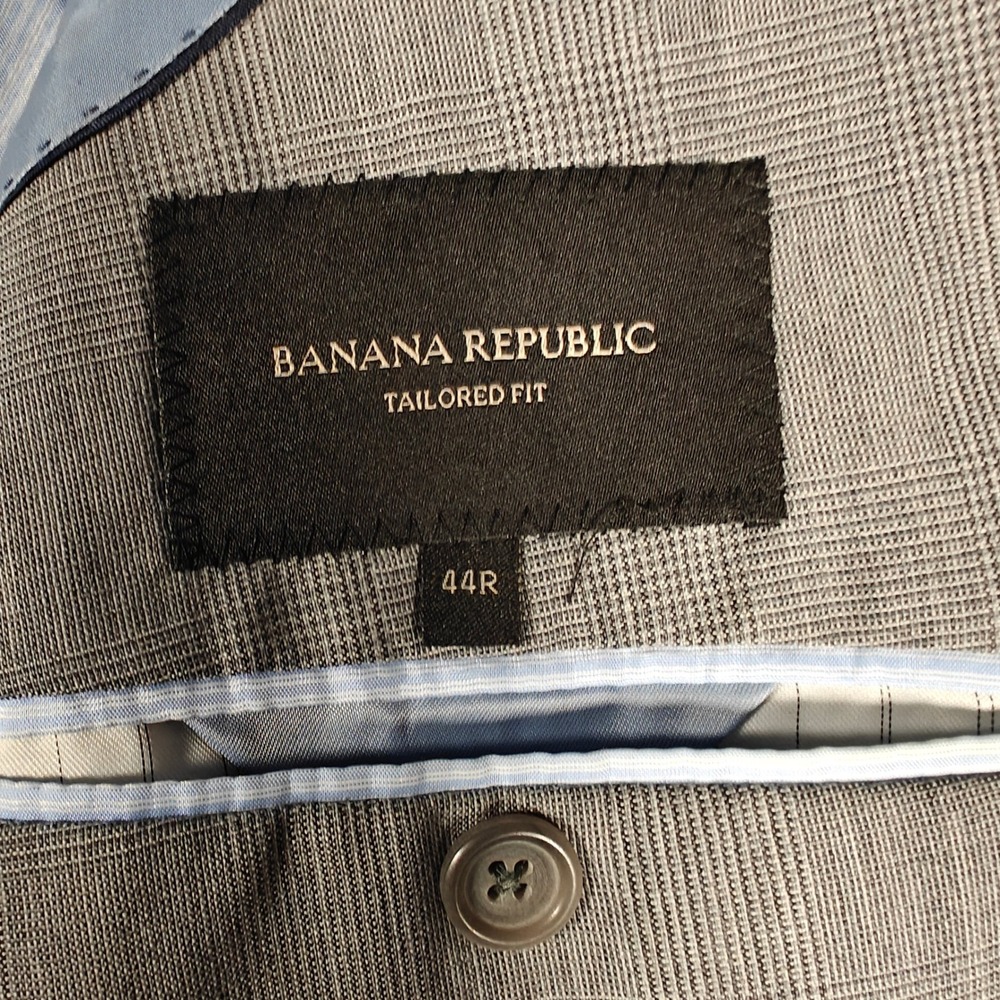Banana Republic Mens Wool 44R Tailored Blazer Tan Glen Plaid Sport Coat 235843 - Picture 5 of 15